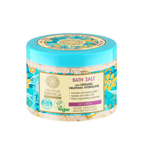 Sal de baño con hidrolato de espino amarillo orgánico, Antiestrés - 600 gr