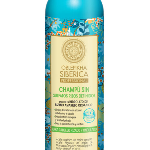 Champú Sin Sulfatos con hidrolato de espino amarillo orgánico para cabello rizado y ondulado, Rizos Definidos - 400 ml