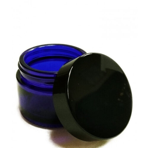 Tarro de Vidrio Azul con Tapa Negra 50ml