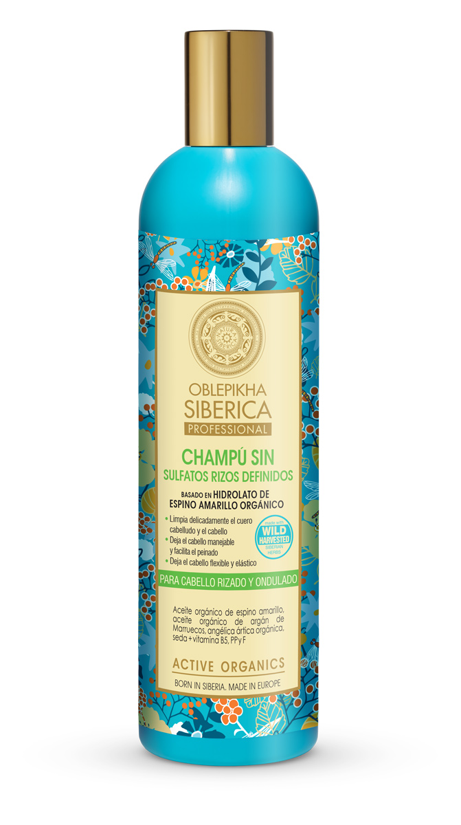 Champú Sin Sulfatos con hidrolato de espino amarillo orgánico para cabello rizado y ondulado, Rizos Definidos - 400 ml