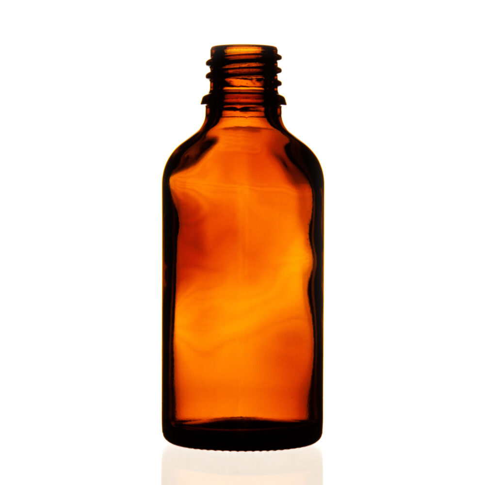 Botella de vidrio ambar 50ml cuello estrecho DIN18