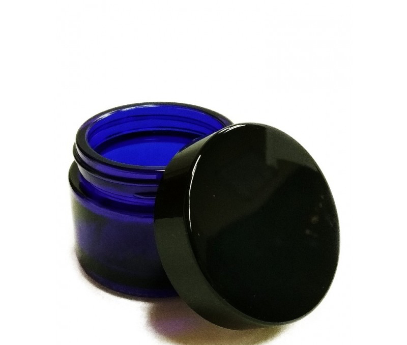 Tarro de Vidrio Azul Tapa Negra 30ml