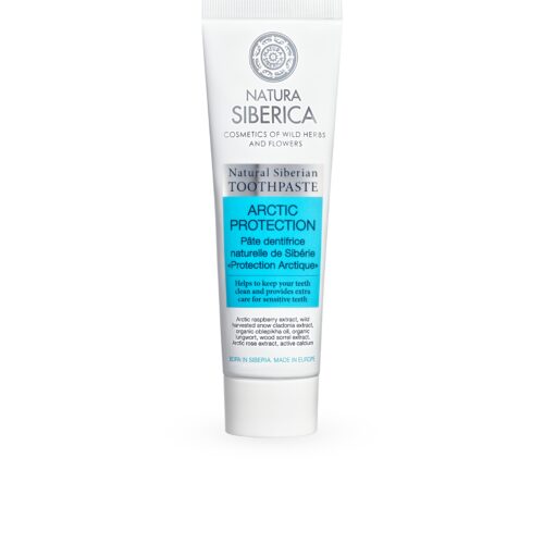 Pasta de dientes natural siberiana protección ártica 100gr en tubo blanco con diseño minimalista