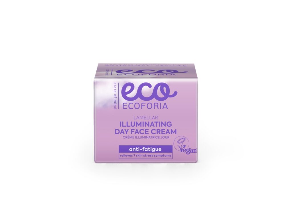 Crema de día facial iluminadora Ecoforia Lavender Clouds, fórmula lamelar 50ml