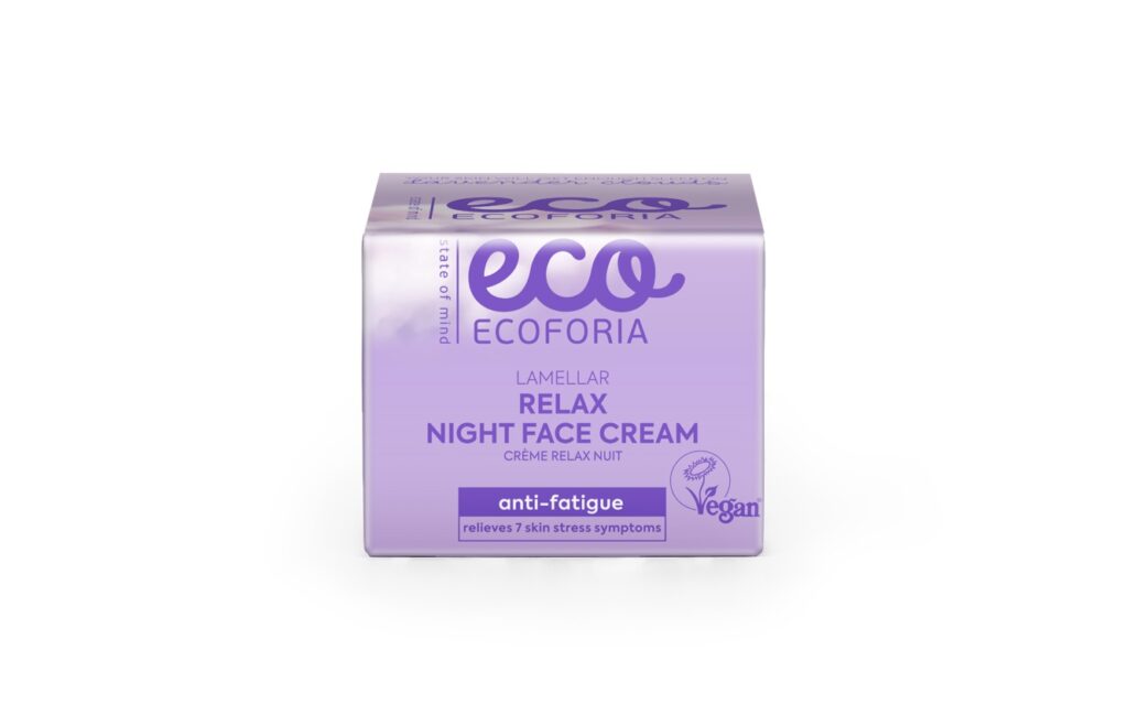Crema de noche facial relajante Ecoforia 50ml con fórmula lamelar regeneradora