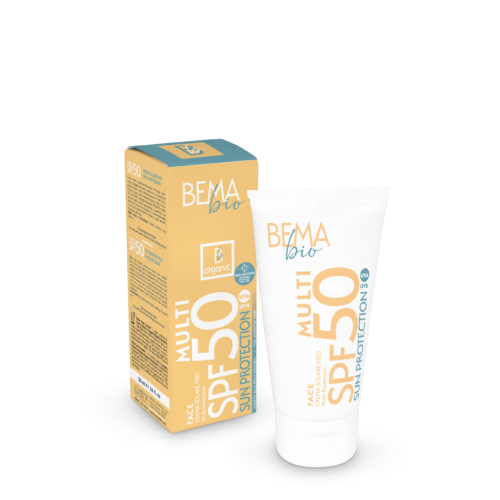 Crema solar facial SPF50+ Bema Cosmetici de 50ml con filtros físicos de titanio y zinc para protección natural del rostro