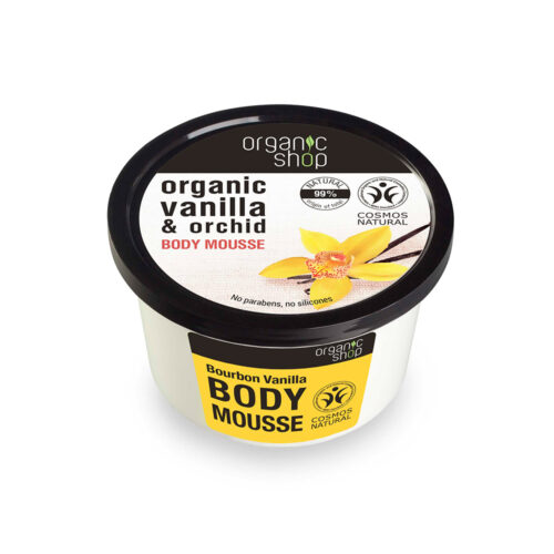 Mousse corporal hidratante vainilla de Organic Shop en envase de 250 ml