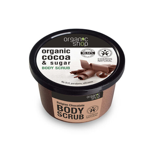 Exfoliante corporal cacao y azúcar de Organic Shop, 250 ml, con manteca de cacao orgánico