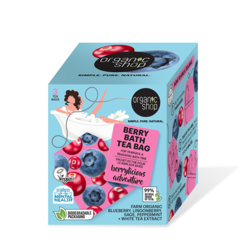 Bolsitas de té de baño Organic Shop Berrylicious Adventure con arándano y arándano rojo, pack de 3 x 50 g