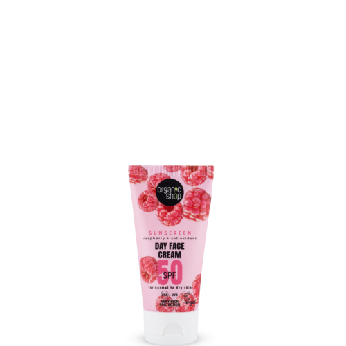 Crema solar facial SPF50 Organic Shop con extracto de frambuesa, 50 ml