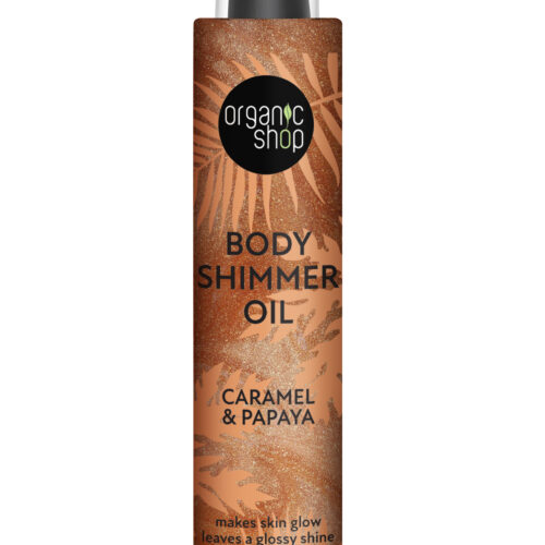 Aceite body shimmer caramelo y papaya de Organic Shop, 100 ml