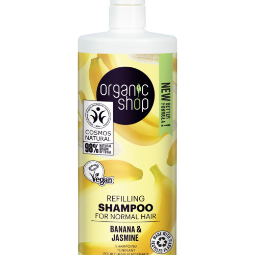 Champú rellenador plátano y jazmín de Organic Shop para cabello normal, 1000 ml