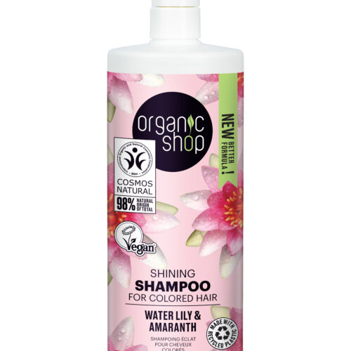 Champú brillo cabello teñido Organic Shop con nenúfar y amaranto, 1000 ml