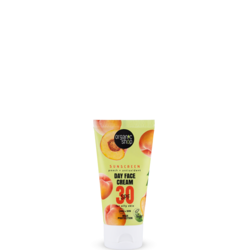 Crema solar facial Organic Shop SPF30 con melocotón y antioxidantes, 50 ml