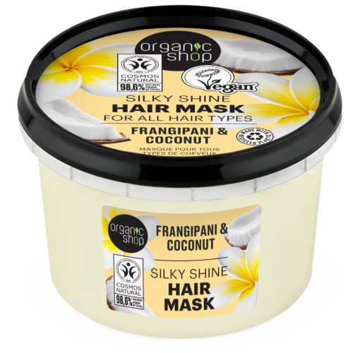 Mascarilla capilar frangipani y coco de Organic Shop 250 ml para hidratar todo tipo de cabello