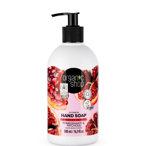 Jabón de manos vitaminas granada y pachuli de Organic Shop, 500 ml